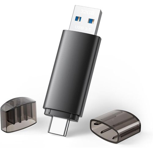 Cl USB C 3.0,Clef USB 32Go 2 en 1 Type C-32 Go Stockage de donnes Externe pour Huawei Xiaomi Oneplus OTG Android,PC Windows (32GO Noir)