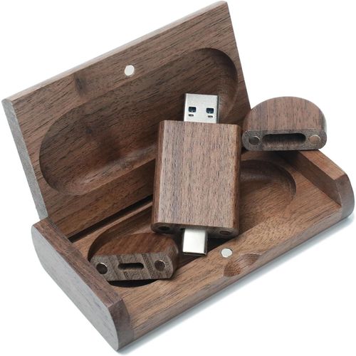 Cl USB C 64 Go, cl USB C Flash USB 3.0 Cl USB C Haute Vitesse Double OTG Pen Drive Bote en Bois de Noyer pour TV, Voiture, Smartphones, PC, Ordinateur Portable