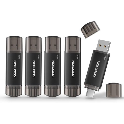 Cl Usb C 64 Go Lot De 5 Cle Usb 2.0 Type C 64 Go 2 En 1 Clef Usb 64Gb Otg Mmoire Stick (Usb 2.0+Usb Type C, Noir)[X28]