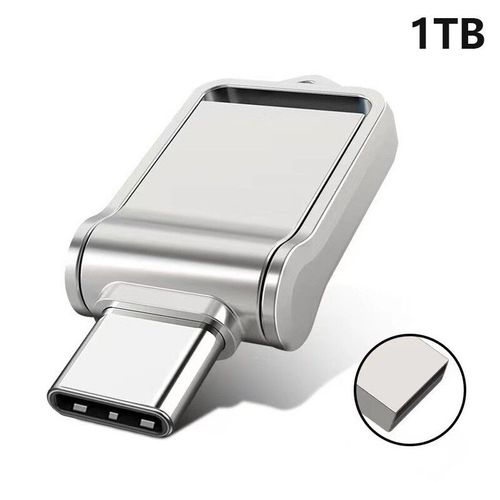 Cl USB en mtal OTG,mini disque mmoire tanche,cl USB,cl USB haute vitesse,type C,1 To,2 To,3.0 - Type silver 1TB