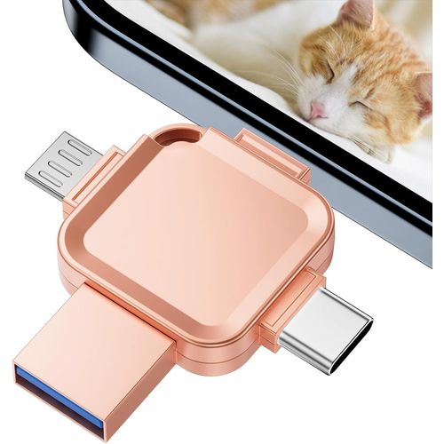 Cle USB iphone 32 Go, Cle USB pour iPhone Tout Mtal 4 en 1 Design Crois, Cle USB iphone Stockage avec Port i0S, USB, Type C, Micro-USB, Sauvegardez Plus de Photos et de Vidos sans App..[G712]
