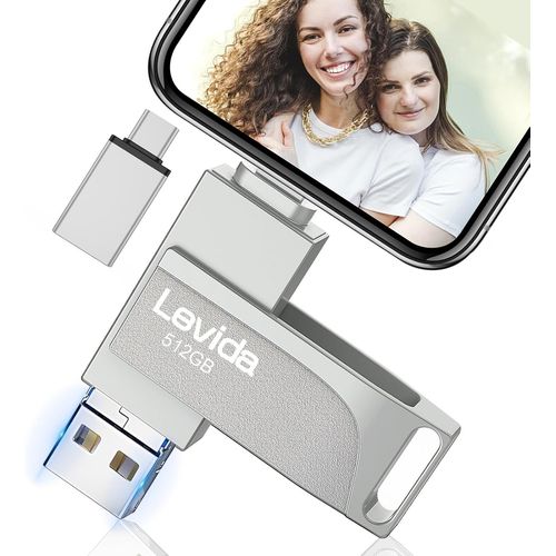 Cle Usb Pour Phone, Cl Usb 512 Go,Photo Stick,4 En 1 Clef Usb 3.0,Usb Stick Pour Ios/Smartphone/Pad/Pc(Mmoire Mobile,Sauvegarde Automatique Et Transfert Photos),Argent Clair[SDC630771]