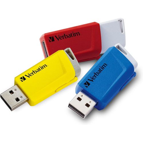 Cl USB Store 'n' Click 3X I USB 3.2 Gen 1 16Go I cl USB avec Un systme de Poussoir I USB-3 I Stockage Externe pour Ordinateur Portable et Plus I jusqu' 5 Gbit/s I Rouge Bleu Jaune