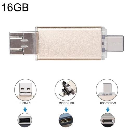 Cl USB USB-C 16 Go-3-en-1 OTG et USB 2.0 pour smartphones et PC-Or