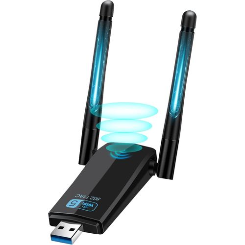 Cle Wifi Usb 3.0,Ac1300 Mbps Cl Wifi Puissante,2.4G / 5Ghz Dongle Wifi,5Dbi Double Bande,Antenne Wifi Longue Porte Pour Pc/Laptop/Desktop/Tablet,Pour Windows 11/10/ 8/7/ Xp