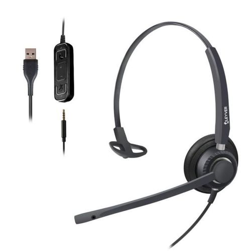 Cleyver - Micro Casque Filaire Jack 3,5 mm Mono, Ultra Leger, Micro antibruit, Softphone,PC,Mac,Smartphone,Tablette, Noir