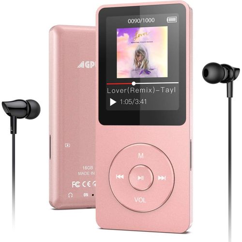 CLICKSELL-16Go Mp3 Bluetooth 5.0 Longue Autonomie, Lecteur De Musique Sport Hifi cran 1.8'' Tft Avec Podomtre, Radio Fm, Enregistrement Vocal, Carte Tf Jusqu 128G (Non Incluse), Or Rose