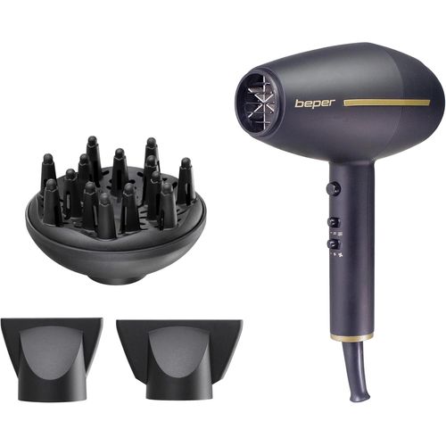 Clicksell-40.406 Seche Cheveux Professionnel Avec Moteur, Vitesses Et 3 Tempratures, Modes Air Chaud Froid, Compact, Concentrateurs D'air 1 Diffuseur Inclus, Puissance 2400w Noir/Dor
