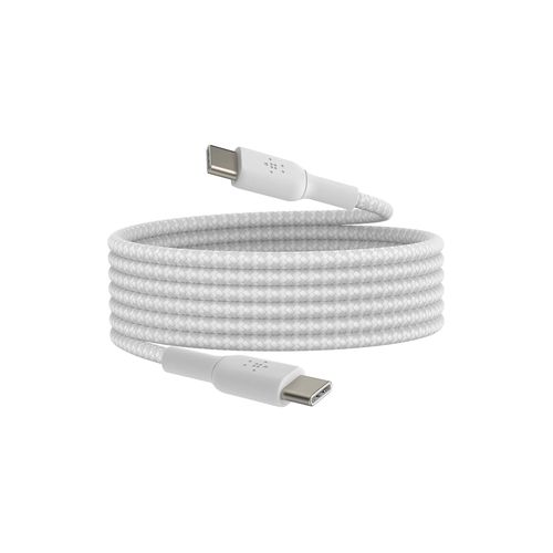 CLICKSELL-Boostcharge Cble  Gaine Tresse Usb-C Vers Usb-C (2 M, Pour Iphone 16, 16 Pro, 16 Pro Max, 16 Plus, Galaxy S24, S23, Note10, Note9, Pixel 9, Pixel 8, Ipad Pro, Etc., Blanc)