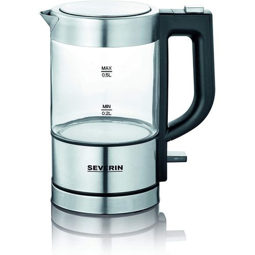 CLICKSELL-Bouilloire En Verre 0,5L, 1 100 W, Sans Bpa, Filtre Anticalcaire Amovible, Ouverture  Une Main, Socle 360, Wk 3472, Acier Inoxydable/Noir.