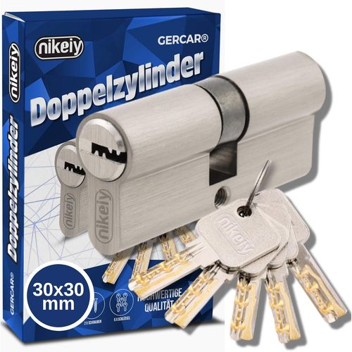 Clicksell-Cylindre De Serrure Pro 60 Mm 30/30-Double Cylindre Massif-En Laiton Nickel-Avec 5 Cls-Cl Rversible-A : 30 B : 30-1 Pice