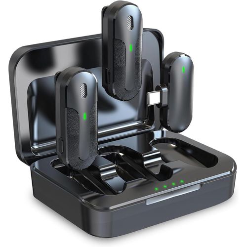 CLICKSELL-Dual Wireless Mini Microphone Set Tx-301  2 Microphones Cravate Sans Fil Avec Rduction Intelligente Du Bruit, Rcepteur Usb-C, tui De Chargement, Clip-On  Idal Pour Le Podcasting