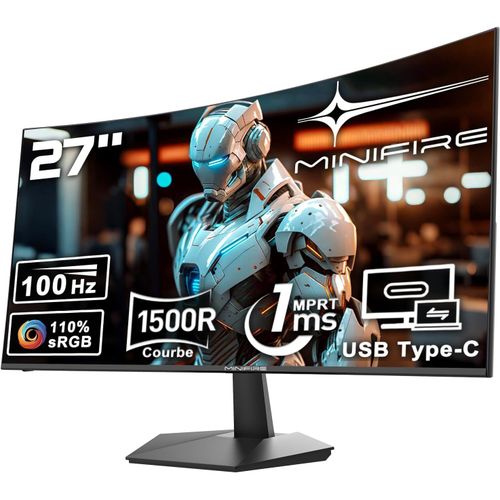 CLICKSELL-cran Pc 27 Pouces Full Hd (1920X1080) Avec Haut-Parleurs Intgrs, 100Hz, 1Ms, 1500R Eye Care Et Freesync, Vesa, Hdmi 1.4, Type-C 2.5W, Protection Oculaire, Inclinable, Vesa 100X100- Noir