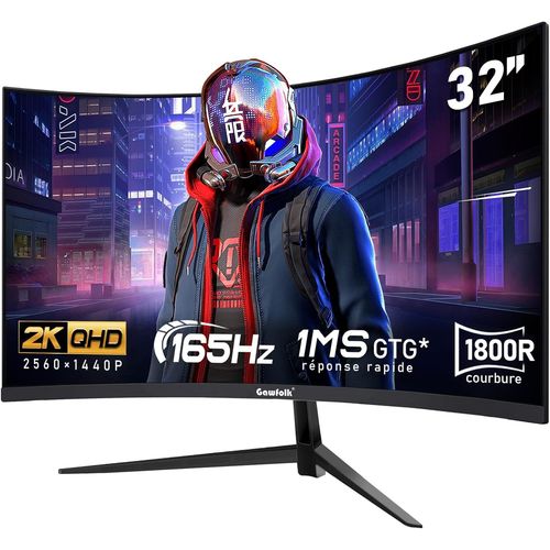 CLICKSELL-cran Pc 32 Pouces,2K Wqhd(25601440P),165Hz Incurv Gaming Moniteur, 1Ms Sans Lunette, 100% Srgb178  Angle Vue HdmiDisplayport, Compatible Avec Mural Vesa100*100Mm - Noir