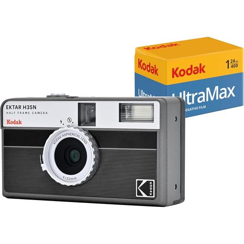 CLICKSELL-Ektar H35N Pack Appareil Photo Demi-Cadre Avec Film Ultramax 400/24Exp 35 Mm (Rayures Noires)
