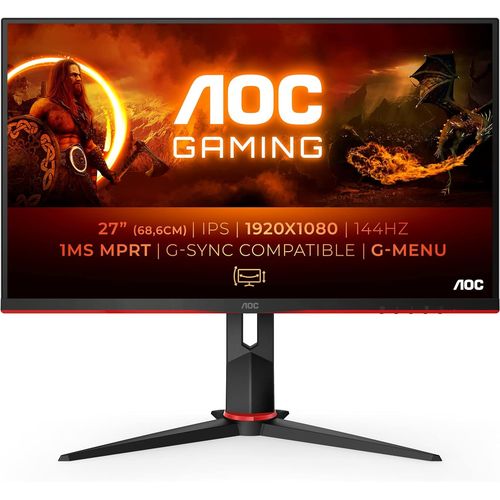 CLICKSELL-Gaming 27G2 Moniteur Fhd 27 Pouces, 144 Hz, 1 Ms (1920 X 1080, Hdmi, Displayport, Free-Sync), Noir/Rouge