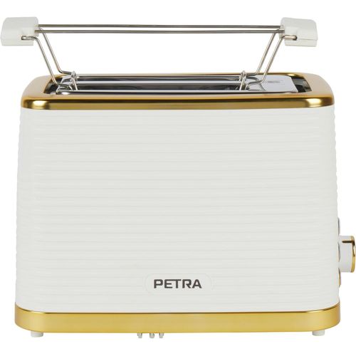 CLICKSELL-Grille Pain 2 Fentes 930W, Style Smeg Avec 7 Niveaux De Brunissage, Toaster Avec Support Viennoiseries, Fonctions Dconglation/Rchauffage, Design Premium Blanc/Dor