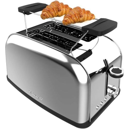 CLICKSELL-Grille-Pain Vertical Toastin' Time 850 Inox, 850 W De Puissance, Double Fente Longue Et Large De 3,8 Cm, Varillas Suprieures, Acier Inoxydable, Arrt Et Popup Automatiques, Bac  Miettes