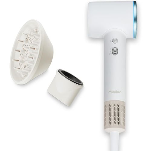 Clicksell-Hd1 Sche-Cheveux (Technologie Ionique, 1.600 Watts, Embouts Magntiques Diffuseur & Buse De Styling, Moteur Bldc Longue Dure, Lumire Annulaire Led, Long Cordon D'alimentation) Blanc
