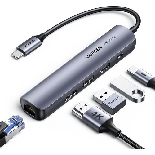 CLICKSELL-Hub Usb C Ethernet Hdmi 4K 60Hz Pd 100W Multi Data Ports 5Gbps 5 En 1 Docking Station Adaptateur Rj45 Gigabit Compatible Avec Iphone 16 15 Macbook Ipad Pro Air 2024 Surface Xps Galaxy S24