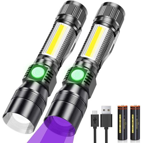 Clicksell-Lampe De Poche Led Rechargeable Par Usb Lumire Noire Magntique 395 Nm Lampe Uv Lumire Ultraviolette 7 Modes Lumire Rouge Avec Batterie 18650 Pour Camping En Plein Air Randonne 2 Pack