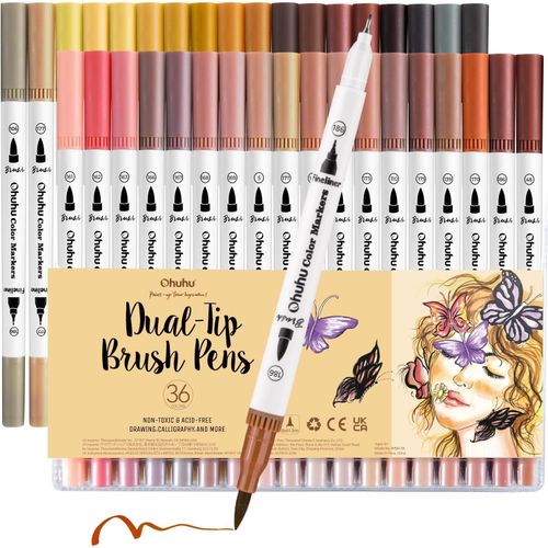 Clicksell-Marqueurs  Eau Double Pointe-36 Couleurs De Peau, Feutres  Colorier Avec Pointe Fine (0.4mm) Et Pinceau Pour Dessin, Mandala, Calligraphie, Coloriage-Collection Maui