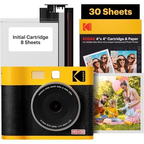 CLICKSELL-Mini Shot 4 Era 4Pass 2-In-1 Appareil Photo Instantan Et Imprimante Photo Portable (10X10Cm) (Lot Accessoire Avec 68 Feuilles (8 Feuilles Initiales + Paquet De 60 Feuilles), Noir)