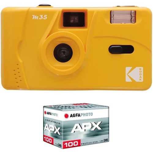 CLICKSELL-Pack M35 Argentique + Pellicule 100 Asa - Appareil Photo Rechargeable 35Mm Jaune, Objectif Grand Angle Fixe, Viseur Optique , Flash Intgr + Pellicule Apx 100, 36 Poses