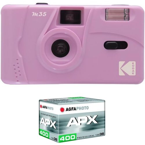 CLICKSELL-Pack M35 Argentique + Pellicule 100 Asa - Appareil Photo Rechargeable 35Mm Purple, Objectif Grand Angle Fixe, Viseur Optique , Flash Intgr + Pellicule Apx 100, 36 Poses