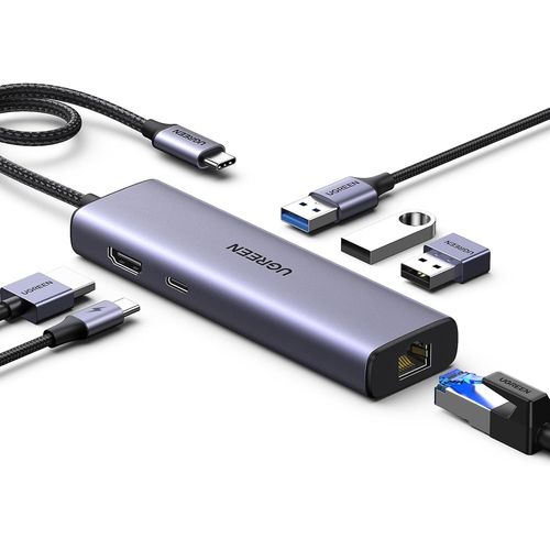 CLICKSELL-Revodok 1061 Hub Usb C Ethernet Hdmi 4K Pd 100W Charge 3 Data Ports 5Gbps Adaptateur Rj45 6 En 1 Docking Station Compatible Avec Iphone 16 15 Macbook Ipad Pro Air 2024 Surface Galaxy S24