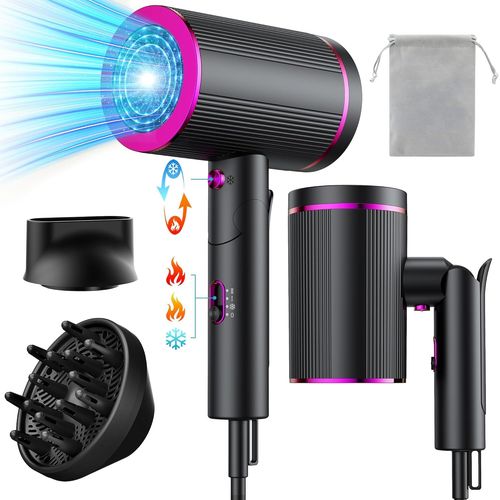 Clicksell-Sche Cheveux Ionique Pliable 2400w Avec Bouton Air Froid Seche Cheveux Diffuseur Boucle | Voyage, Compact, Silencieux | Diffuseur, Concentrateur, Pochette | 2 Niveaux De Chaleur, 3 Vitesses,
