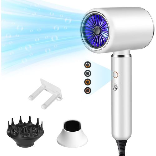 Clicksell-Sche-Cheveux Ionique Professionnel, 2200w Schage Rapide, 4 Modes Rglables, Seche Cheveux Ionique, Protection Contre La Surchauffe, Accessoires Diffuseur Boucle Et Buses (Blanc)
