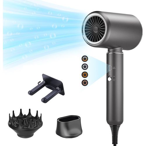 Clicksell-Sche-Cheveux Ionique Professionnel, 2200w Schage Rapide, 4 Modes Rglables, Seche Cheveux Ionique, Protection Contre La Surchauffe, Accessoires Diffuseur Boucle Et Buses (Gris 2)