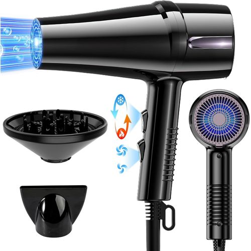 Clicksell-Sche-Cheveux Ionique Professionnel,Seche Cheveux Diffuseur Boucle Avec Buse Concentratrice, Moteur Turbo 2400w, Schage Rapide, Noir