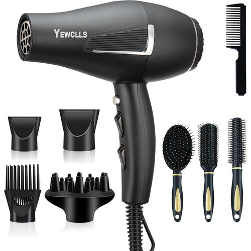 Clicksell-Sche-Cheveux Ionique Salon De Schage Rapide 2100w Sche-Cheveux Professionnel 2 Concentrateur 4 Peignes 1 Diffuseur Salon Familial Sche-Cheveux  Friser Avec Bouton Froid (Noir)