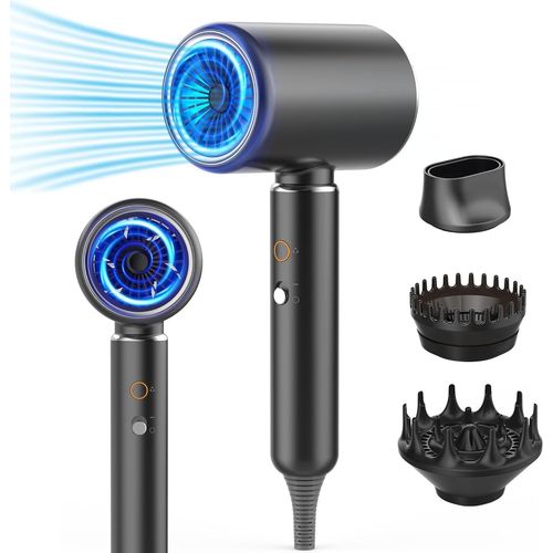 Clicksell-Sche Cheveux Ionique Voyage 2200w Seche Cheveux Puissant Avec Diffuseur Boucle Et 3 Accessoires Hair Blow Dryer Sche-Cheveux, 4 Rglages De Temprature, Noir/Argent