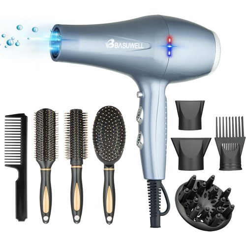 CLICKSELL-Sche-Cheveux Sche-Cheveux Professionnel Ion 2400 W Sche-Cheveux 3 Chauffage 2 Vitesses Sche-Linge Infrarouge Lointain Moteur Ac  Faible Bruit Avec Diffuseur De Sche-Cheveux (Gris Argent)