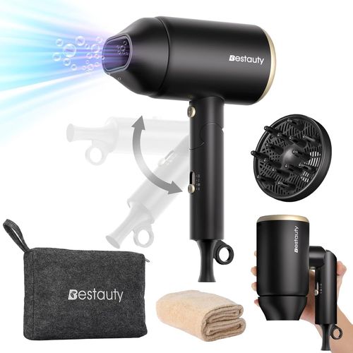 CLICKSELL-Sche-Cheveux Voyage Pliable Avec Diffuseur, Professionnel Sche-Cheveux Ionique 2000W, 3 Tempratures 2 Vitesses [Bouton Air Froid], Petit Mini Sche-Cheveux Lger Et Puissant, Or Noir