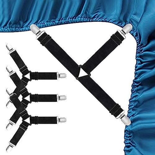 Clip De Support D'angle De Lit Triangulaire 4 Pices (Blanc) Attache De Drap De Lit Clip De Couverture De Matelas Drap De Lit Robuste Bande lastique Rglable 4pcs
