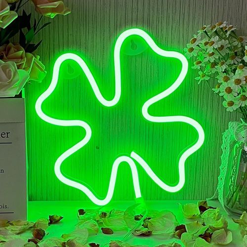 Clover Neon Signs,Clover Enseigne au Non Batterie USB Fonctionnement Vert Non Lumineux Bar Chambre Fte Nol