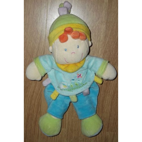 Clown Doudou Lutin Fille Girl Poupe Doll Peluche Garon Short Tee Shirt Bleu Bonnet Vert Jaune Orange Plush Comforter 28 Cm Nicotoy Mots D'enfant Boy 