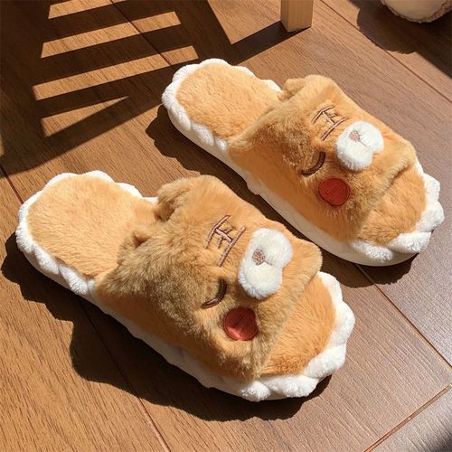 Coeur De Fille Mignon Petit Tigre Pantoufles En Coton En Peluche Automne Et Hiver Chaud Chaussures  Semelle Souple Pour Les Femmes