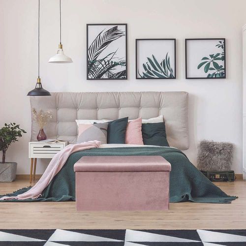 Coffre Banc Pliable Design Velours Giulia - L. 76 X H. 38 Cm - Rose