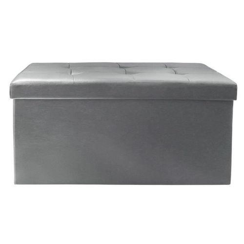 Coffre Banc Pliable En Polyurthane Coloris Gris - Dim : H 37.5 X L 76 X P 37.5 Cm
