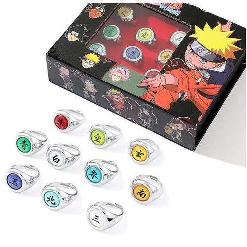 Coffret Collector 10 Bagues Mtal Chrom - Naruto Shippuden Akatsuki (Orochimaru, Pein, Sasori, Itachi, Kakuzu...)