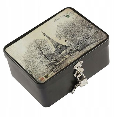 Coffret De Rangement En Fer Blanc Avec Serrure, Collection Tour Eiffel