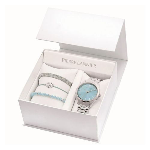 Coffret Femme Roxane Cadran Bleu Bracelet Acier Pierre Lannier X Les Interchangeables Edition Limite