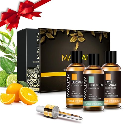 Coffret Huiles Essentielles 3 * 30ml Bergamote Eucalyptus Orange Douce Huiles Essentielles, Coffret Cadeau D'huiles Essentielles D'aromathrapie Pour Diffuseur, Humidificateur