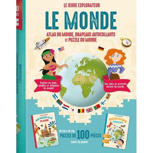 Le Monde - Atlas Du Monde, Drapeaux Autocollants Et Puzzle Du Monde    Format Coffret 