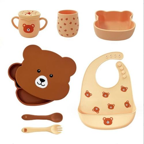 Coffrets Repas En Silicone Compos DUn Coffret Repas Bebe 8 Ustensiles Avec Assiette Compartiment Bebe Et D'un Bol Ventouse Pour Bb Accessoires